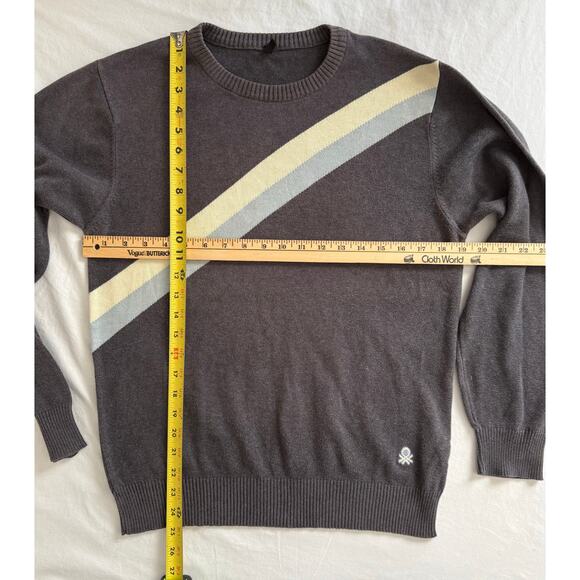 Stile Benetton Unisex Sweater Gray Blue White‎ Size MED 100% Cotton - Picture 3 of 10